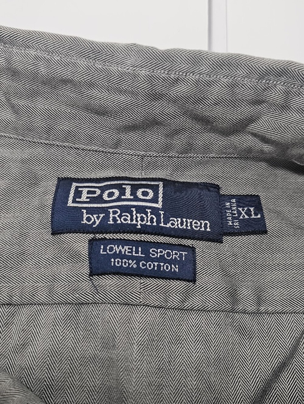 Vintage 90s Polo Ralph Lauren Lowell Sport Shirt Men's XL Gray Herringbone Cotto - Picture 3 of 9